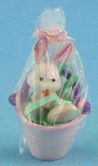 Dollhouse Miniature Wrapped Pail with Bunny
